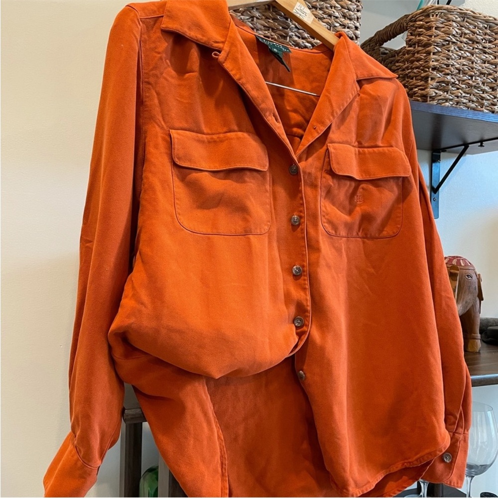 Ralph Lauren Bold Orange Silk Blouse